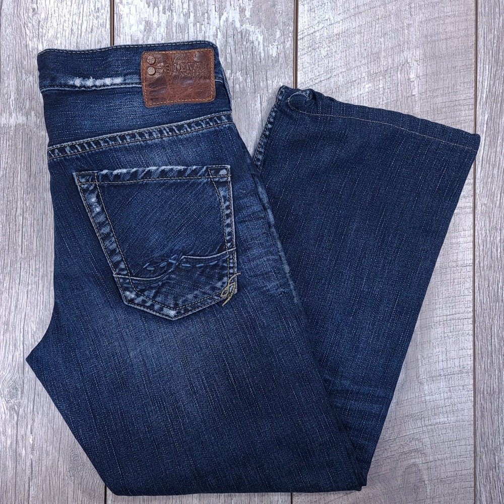 Silver Jeans Grayson Mens 29x27 Blue Distressed Straight Leg Denim Pants
